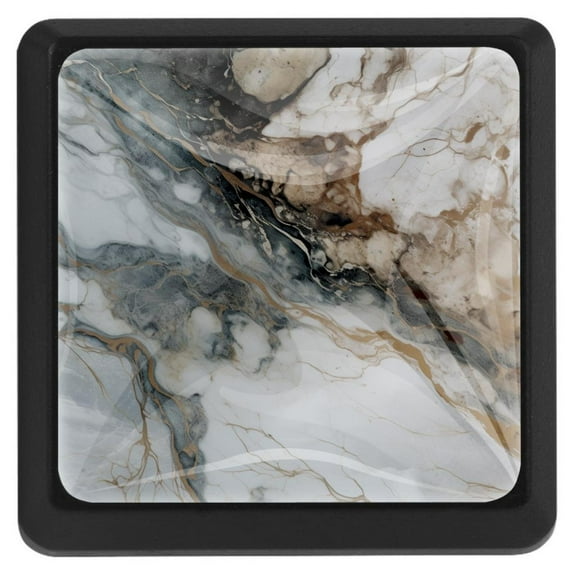 HemaKayy 3 Pack 1.45" Decorative Cabinet Knobs - Stylish ABS Glass Black Handles for Kitchen, Bedroom, & Home Furniture Decor - Durable & Elegant - Unique Marble Design
