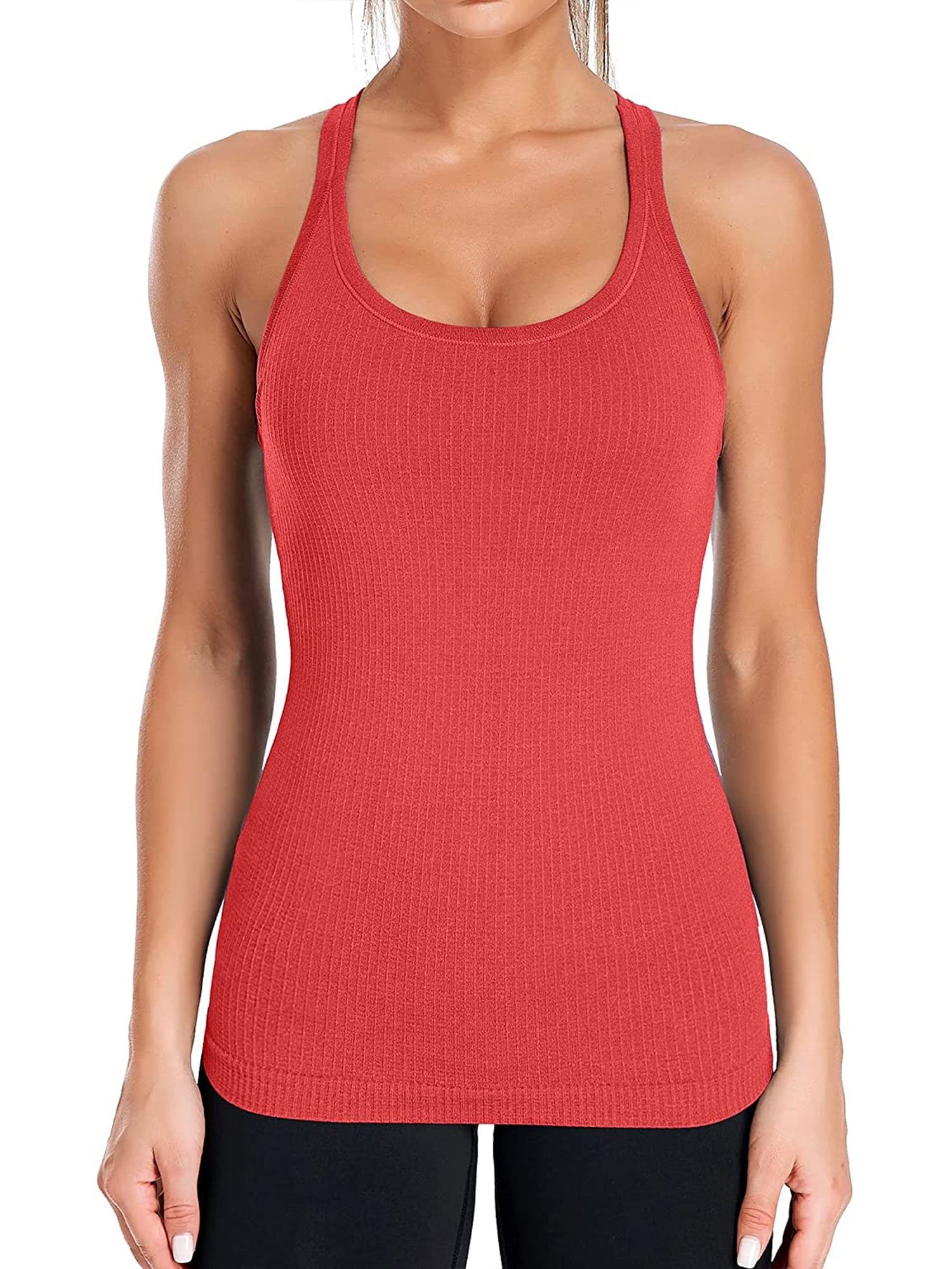 Women's Scoop Neck Tight Sport Camisole With Shelf Bra Racerback Yoga