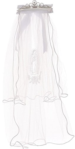 First Communion Veil with Virgin Mary & Selection of Flower Girl Tiara 
