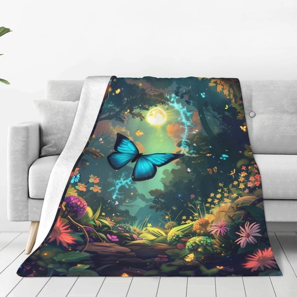 Balery Enchanted Forest Butterfly A Manta de Felpa Suave y Acogedora – Cobija de Franela Aterciopelada para Cama, Lavable y Cálida para Sofá, Mascotas, Transpirable-40"x30"