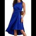 thumbnail image 3 of Vestido de Cóctel de Verano para Mujer, Sin Mangas, con Cintura Fruncida, Fluido, Corte A, Corte Alto y Bajo, Midi, Azul, Talla L, 3 of 6