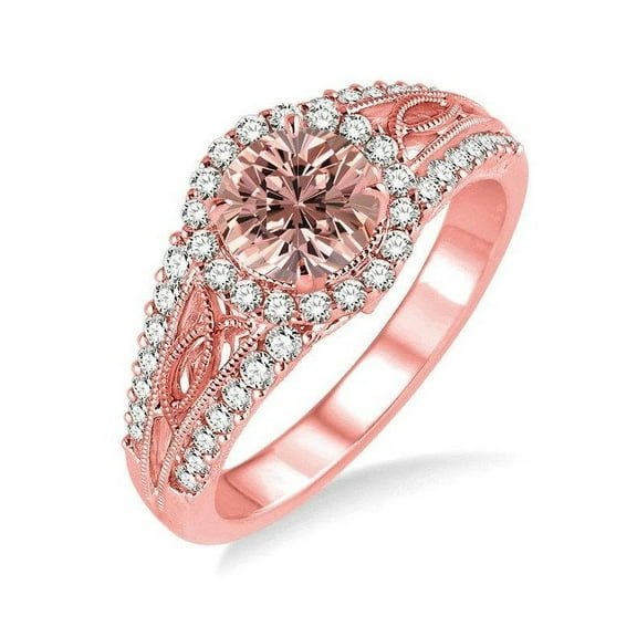 1.50 Carat Round Morganite and Diamond Engagement Ring for Women in 14k Rose Gold affordable morganite & diamond engagement ring