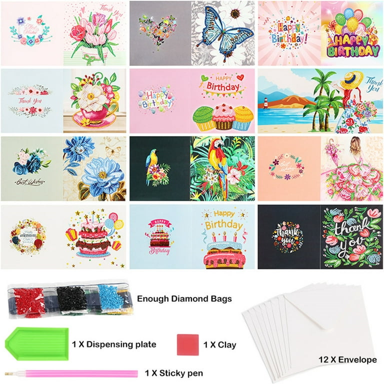  DIY Birthday Cards - 12 pcs 5D Special Shaped Diamond Painting  Greeting Cards for Birthday and Holiday - Mosaic Making Greeting Cards Art  Craft Gifts for Family and Friends : Office Products