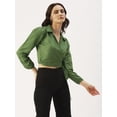 thumbnail image 6 of DressBerry Women’s Solid Poly Crepe Wrap Crop Top Shirt Collared Neck Long Sleeves High Waist Regular Wear Light Weighted Casual Summer Top, 6 of 7