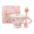 thumbnail image 2 of Taza de café de cerámica estética para , leche, cacao, café, taza floral femenina, regalo de cumpleaños de Valentín para mujeres y niñas. Blanco, 2 of 8