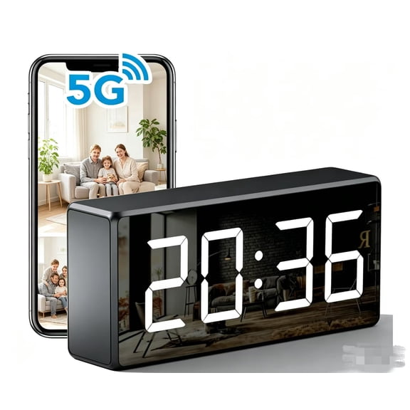 Smart Clock Camera, 5G & 2.4G WiFi Indoor Security Camera, 4K Home Nanny Cam with Color Night Vision & Human Motion Detection