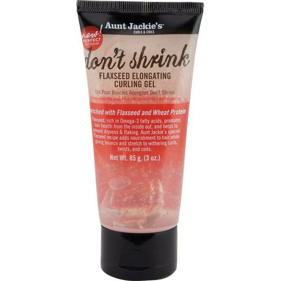 Aunt Jackie's Flaxseed Recipes Don't Shrink Elongating Hair Curling Gel for Natural Curls, Coils and Waves, Helps Prevent Dryness and Flaking, 3 oz
