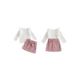 thumbnail image 2 of Loicainy Baby Toddler Girl Fall Outfit 6 12 18 24 Months 2T 3T 4T Solid Ribbed Long Sleeve Tops Floral Skirt with Belt Clothes Set, 2 of 9