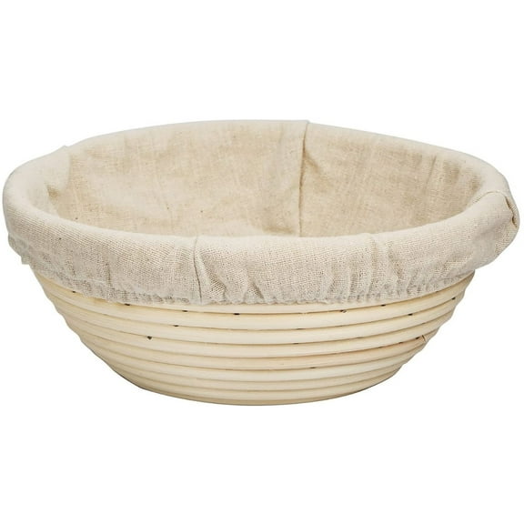 Monfince Round Bread Banneton Proofing Basket & Liner, Brotform Dough Rising Rattan Handmade rattan bowl with Linen Liner Cloth