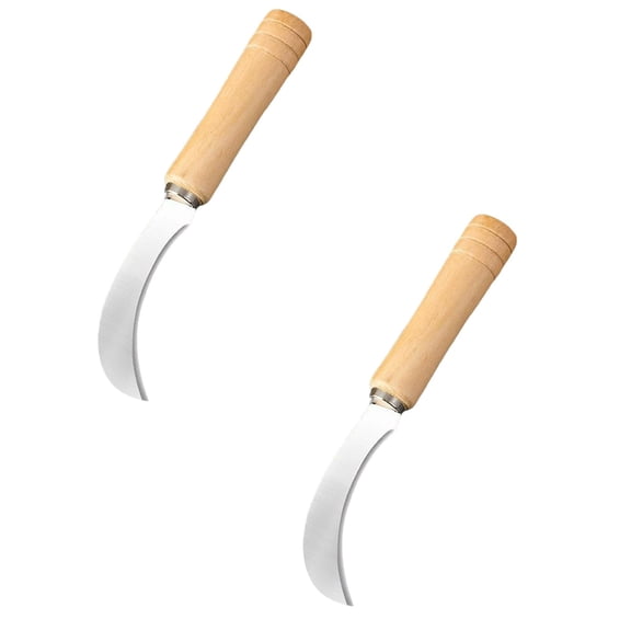 Curved Stainless Steel Fruit Knife, Mini Sickle Cutter with Wooden Handle, Multi-Purpose Peeling & Cutting Tool for Pineapple Banana Peach Potato Vegetables, Home and Restaurant Kitchen Use