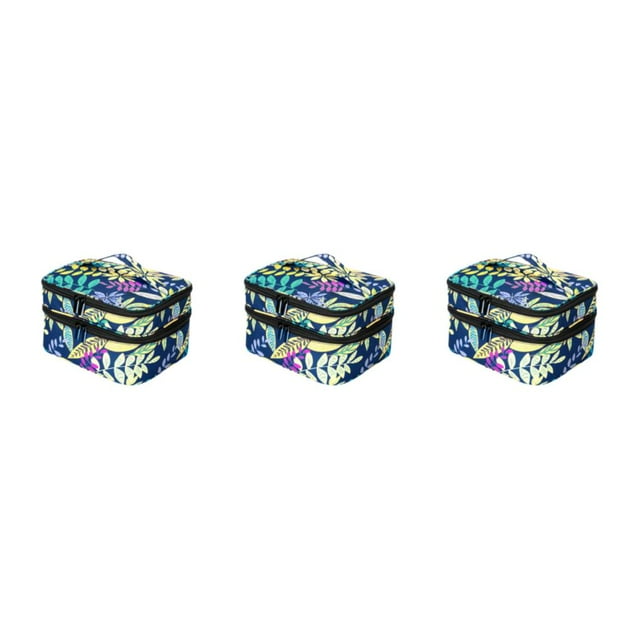 Wweixi Convenient And Practical Nail Polish Organizer Bag Collection Tidy Easy To Carry Dark blue base leave 3Set