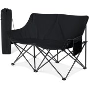 Camping Chair for Adults(Double-seat), Outdoor Portable Folding Loveseat Camp Chair with Carry Bag for Picnic Hiking Fishing, 3-Layers Cushion (600D Oxford Fabric & Pearl Cotton), Black