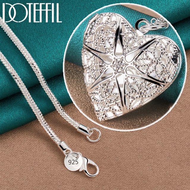 chenglong-collar con colgante de marco de fotos de coraz贸n de Plata de Ley 925, cadena de 18-30 pulgadas para mujer y hombre, joyer铆a con dijes de boda a la moda