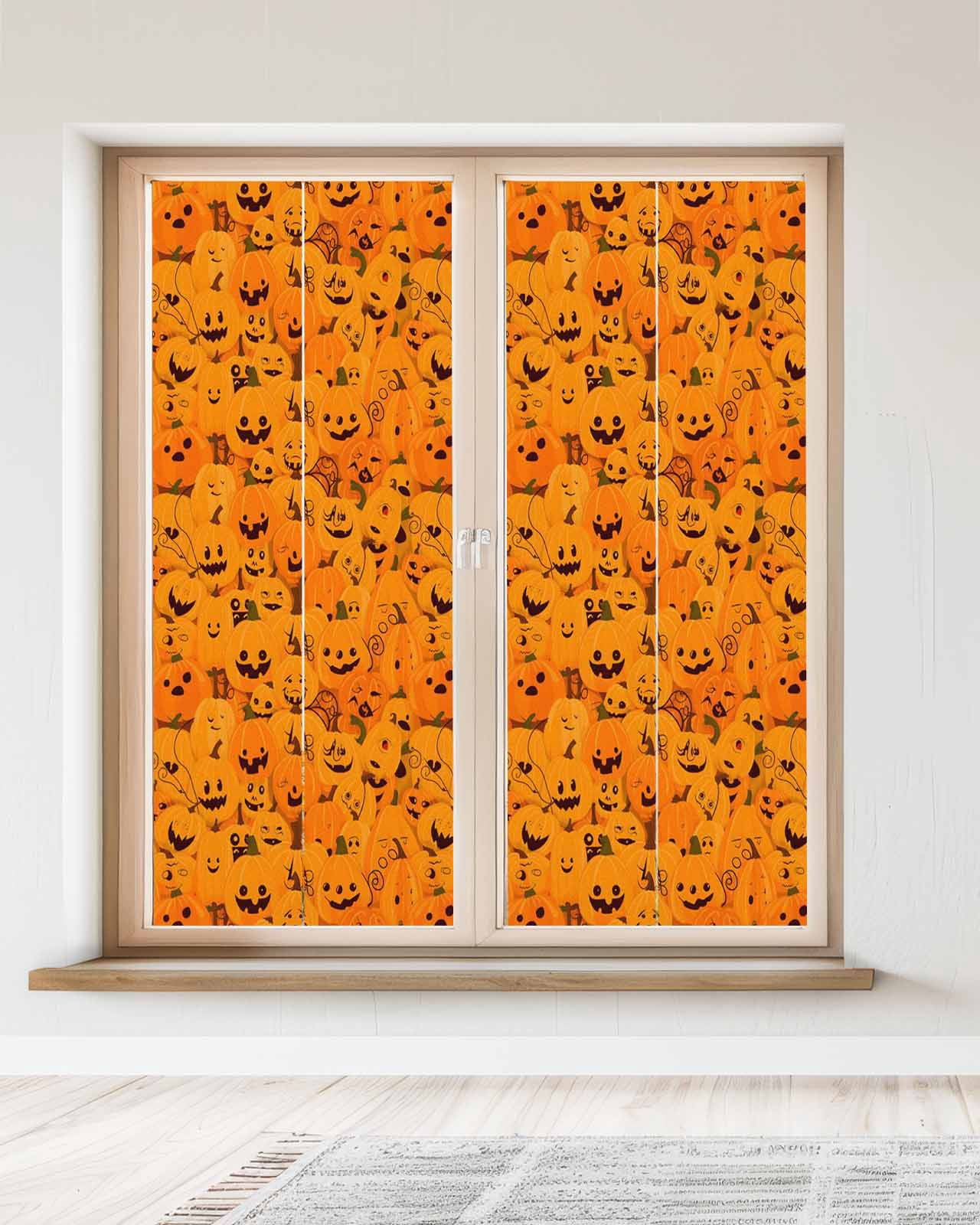 Window Privacy Film Orange Halloween Stained Glass Window Film Decorative Sun Block Window Cover Horror Pumpkins Evil Bat Window Clings Static Adhesive Sticker for Bathroom 23.6"x59"