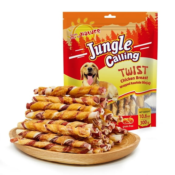 Jungle Calling Dog Treats, Rawhide Chicken Sticks, Chicken Flavor, Rawhide Chews for All Dogs