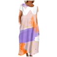 thumbnail image 1 of CHOK Robe en Lin Décontractée à Manches Courtes et Col Rond pour Femmes, Couleur Unie, Coton et Lin, Robe d'Été 2024 avec Poches, Gris, TG, 1 of 5