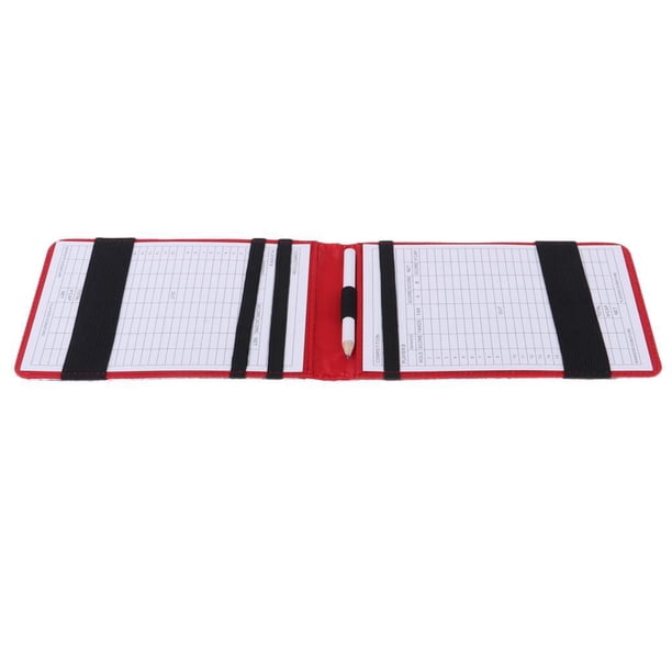 Yuarrent Funda de libro de entrenamiento con soporte para tarjeta de puntuación de golf de PU con lápiz rojo Golf Plata