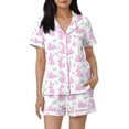 thumbnail image 3 of Hirigin Women Easter Pajamas Set Bunny Print Short Sleeve Button Down Sleepwear with Shorts Y2K Loungewear Pjs Set, 3 of 5