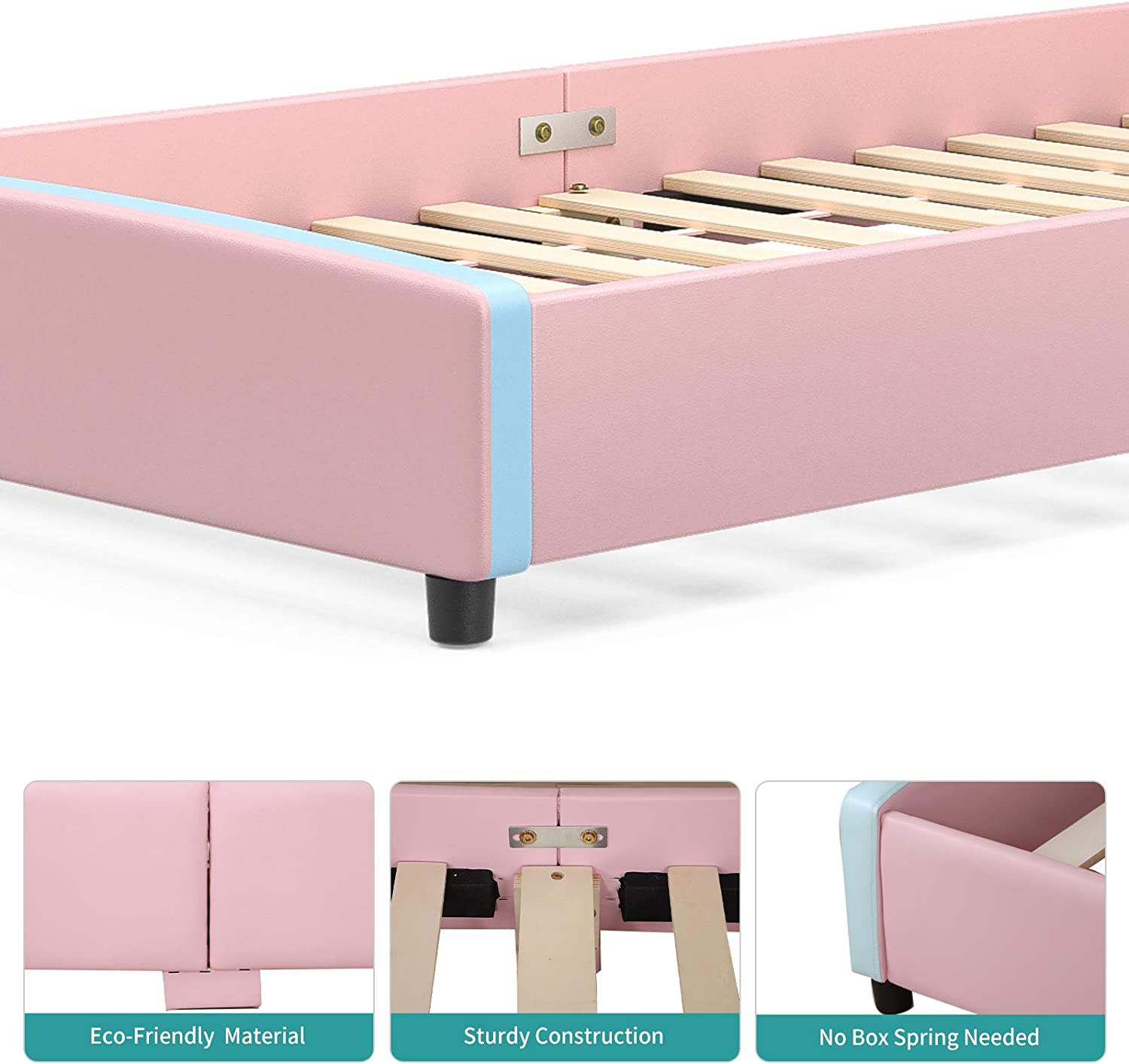 IKIFLY Twin Size Kids Bed, Children Upholstered Twin Platform Bed Frame ...