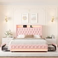 thumbnail image 3 of Homfa Queen Size LED Bed Frame with Outlets and USB Ports & Display Platform, 4 Storage Drawers Modern Crystal Button Tufted Upholstered Platform Bed Frame, Pink Velvet, 3 of 7