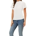 thumbnail image 4 of Blusa casual de manga corta con cuello fruncido para mujer INSPIRE CHIC, espalda con abertura, color blanco, 4 of 5