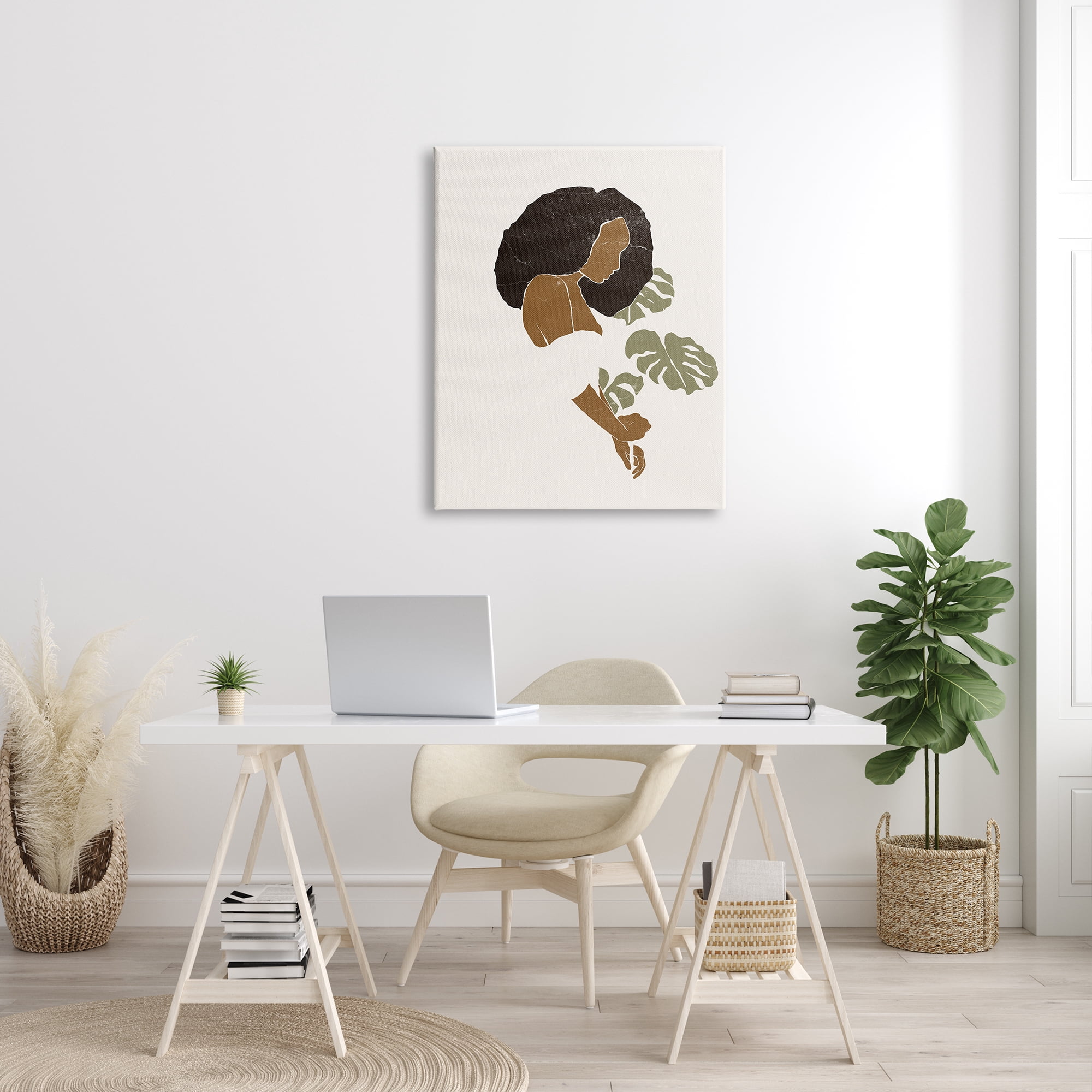 Stupell Indtries Abstract Female Portrait Monsteras Minimal Earth Tones,30 x 40,Design by Yuyu Pont