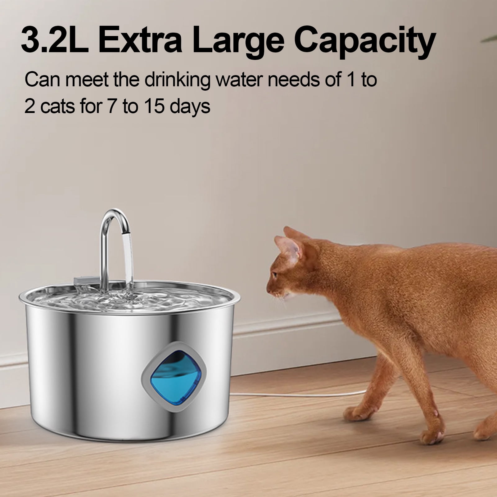 YIFAEUX Cat Water Fountain 3.2L/108oz Purify Water Fountain Stainless Steel Drinking Fountain with Silent Water Pump Healthy Living Water for Home Indoor Cats