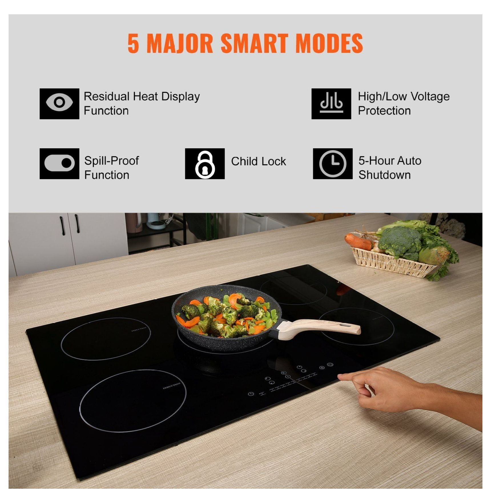 Electric Cooktop 30 inch, 5 Burners Induction Stove Top 9200W, Built-in Magnetic Cooktop with LED Touch Control, Timer, Child Lock & Overheat Protection
