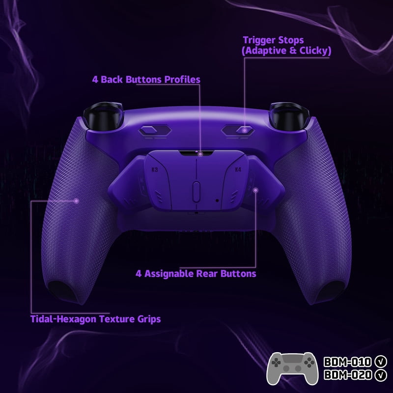 eXtremeRate RISE4 Plus MAX Back Paddles Kit with Clicky Trigger Stops & Rubberized Grip , Remappable Back Buttons Kit for PS5 Controller BDM-010/020- Galactic Purple - NO Controller