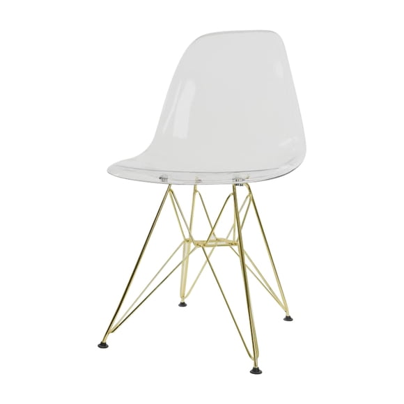 Silla auxiliar de comedor LeisureMod Cresco transparente con base dorada