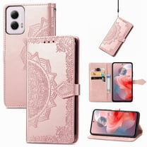 SaniMore for Motorola Moto G Power (2024) Wallet Case with Embossed Mandala PU Leather Flip Protection Wrist Strap Credit Card Holder Pocket Kickstand Shockproof Case, Rosegold