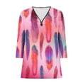 thumbnail image 5 of Penkiiy Women's Feather Print Tops 3/4 Roll Sleeve Shirts V Neck Blouses Tunic Top S Multicolor, 5 of 5