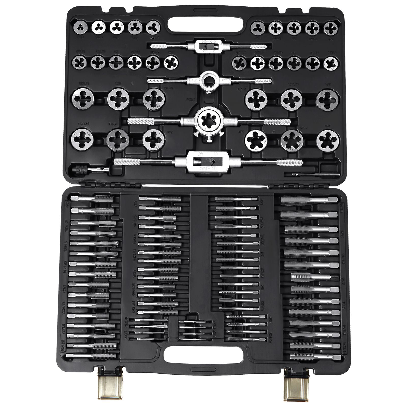 110-Piece Metric M2-M18 Bearing Steel Taper Die Set, Internal and External Thread Cutting Tools, with Accessories, Storage Box