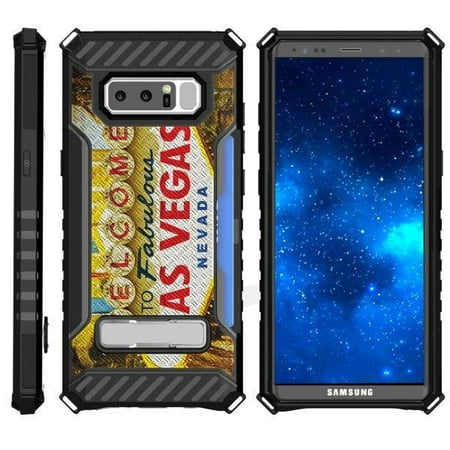 TurtleArmor ® | For Samsung Galaxy Note 8 N950 [Card Holder Case] Durable High Impact Hybrid Armor Kickstand Case - Viva Las