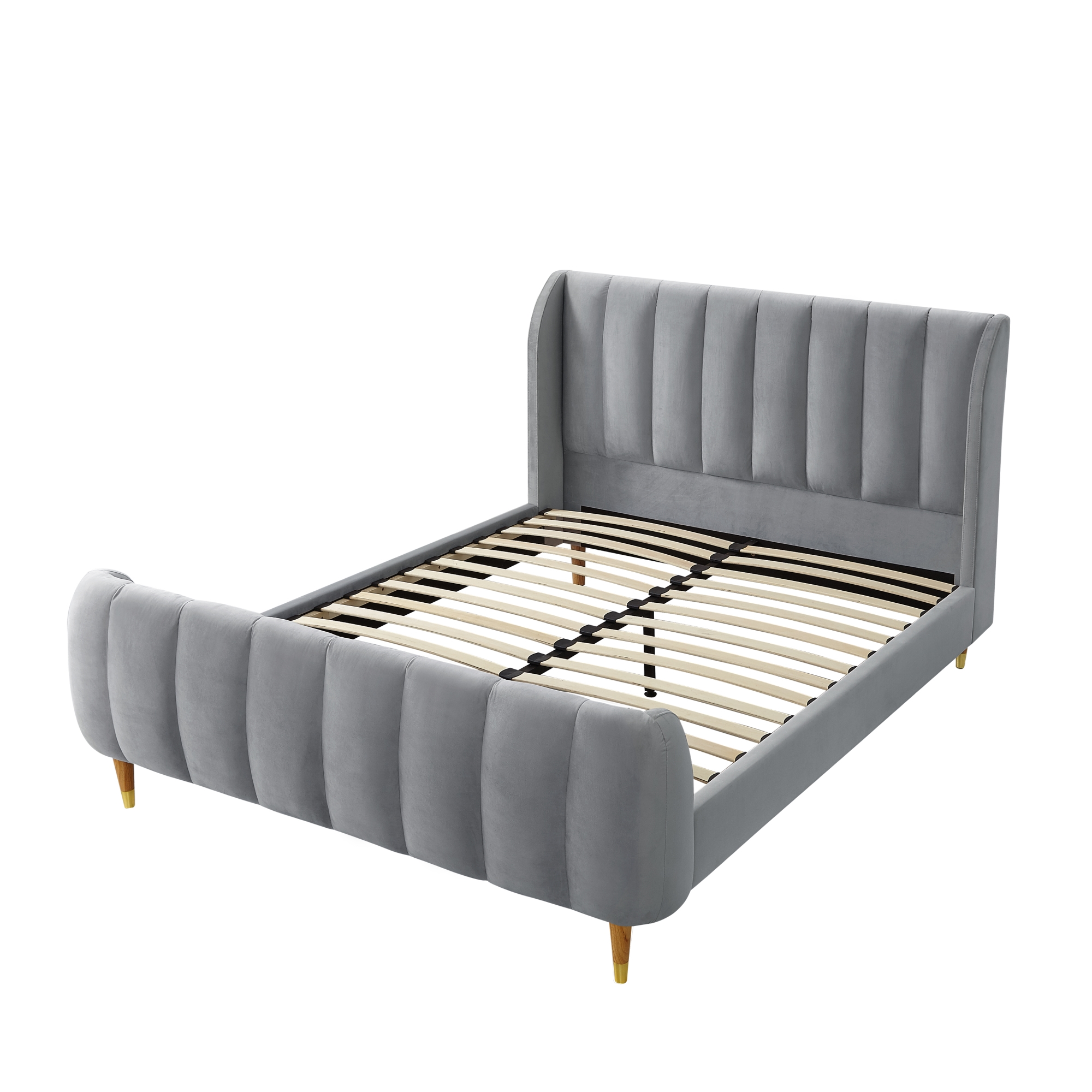 Loft Lyfe Devonte Upholstered King Velvet Channel Tuffed Wingback Bed, Grey - image 5 of 9