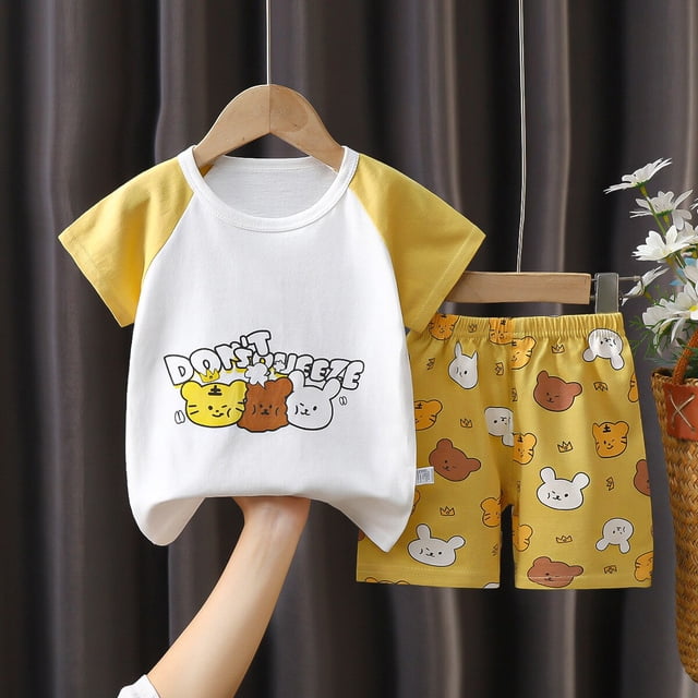 Ropa de verano para niños, Conjunto de camiseta y pantalón para bebé, traje de manga corta de dibujos animados, conjunto de 2 piezas qym unisex