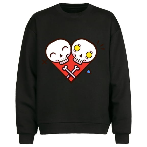 Funny Skeleton Design Unisex Round Neck Sweatshirt, Relaxed Fit Long Sleeve Top,Sizes S-2XL