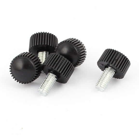 M6 x 12mm Round Head Screw On Straight Knurled Clamping Knob Grips Black 5pcs