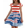 thumbnail image 5 of Abcomgle Girls Fly Sleeve Summer Dress Kids Stars Striped Graphic 4th Of July Dresses Casual A-Line Fly Sleeve Midi Dress Cute Flare Independence Day Skirt 13-14 Years,Light Blue, 5 of 5