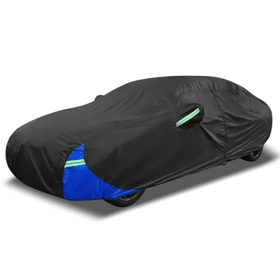 Unique Bargains Waterproof Car Cover W/Driver Door Zipper Universal for sedan cars 190T Black 185"x71"x49"