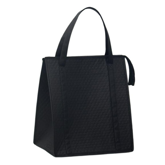 Insulated Tote Shopping Bag - Nonwoven Fabric with Thickened Aluminum Film, Large Capacity Cooler Bag for Hot & Cold Foods, Reusable Grocery Bag, Black 38*33*22cm