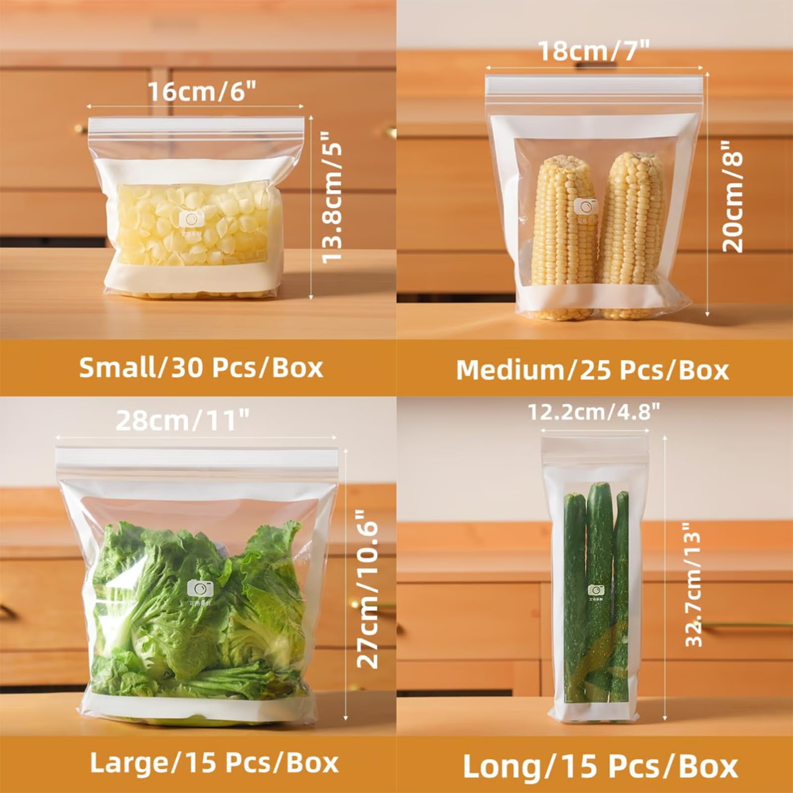 Food Grade Fresh-Keeping Bags, Plastic Produce Bags, Food Storage Bags, Double Seal Reusable Slider Freezer Bags Refrigerator Storage for Fruit Vegetable Kitchen(L*3Set)