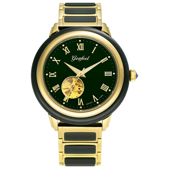 Luxury Skeleton Watch, Natural Jade Automatic Mechanical Wristwatch for Men and Women Couples