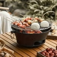 thumbnail image 5 of Round Cast Iron Outdoor Charcoal Grill & Pizza Grill, Portable Non-Flammable BBQ Grill with Wooden Base & Stainless Steel Tray for Tea Making, Camping & Family Gatherings, 5 of 9
