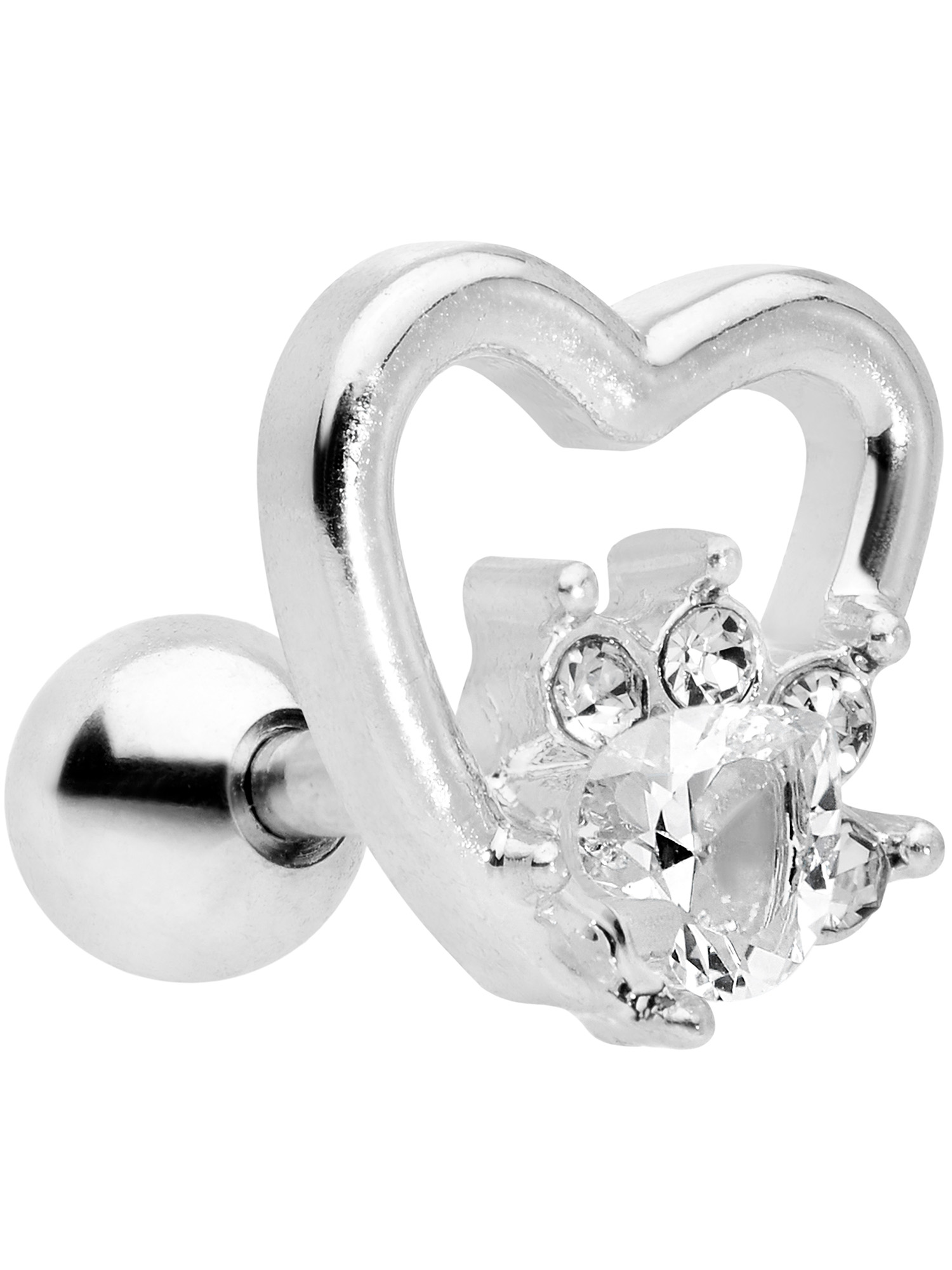 Body Candy 16G Womens Stainless Steel Clear Accent Rose Heart Cartilage