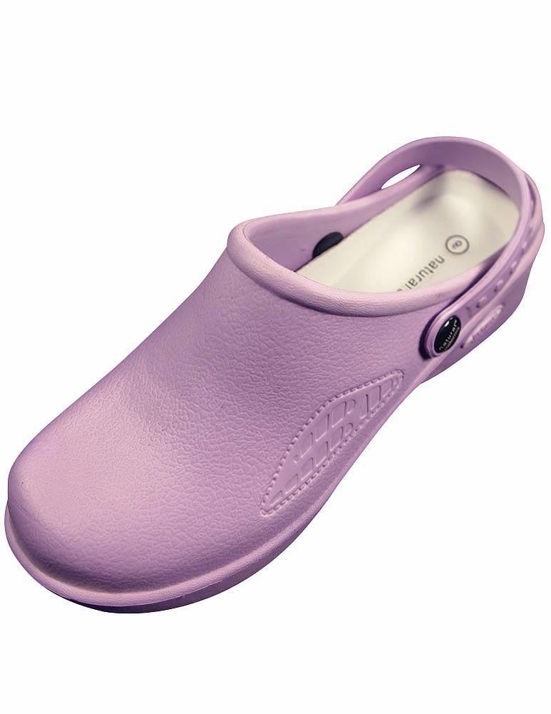 purple nursing clogs