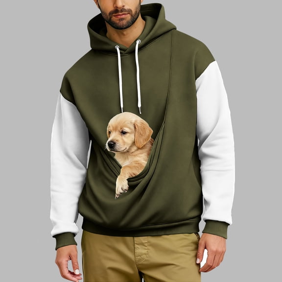 Pet Carrier Hoodie for Men Color Block Kitten Cat Puppy Holder Kangaroo Pocket Cozy Soft Dog Pouch Winter Drawstring Oversized Sweatshirt with Pockets Pullover Top Hoodies
