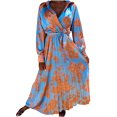 thumbnail image 4 of Womens Boho Dress Casual Floral Deep V Neck Long Sleeve Lapel Long Evening Dress Cocktail Party Maxi Wedding Dresses, 4 of 7