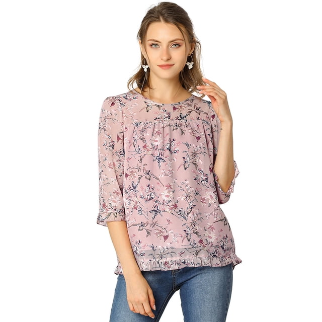 AllegK BluElegante Casual De GaCon Estampado Floral De Man3/4 Con Volantes PaMujer RoXS
