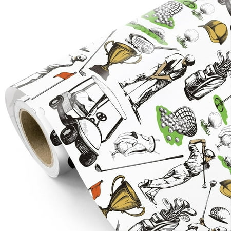 WRAPAHOLIC Golf Wrapping PresNok Paper Roll - Mini Roll - 17 Inch x 16.5 Feet - White Golf Sports Gift Wrap Paper for Men Boys Grandpa Birthday, Fathers Day, Team Celebration